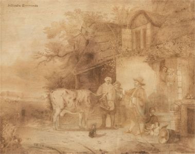 W.J. Leslie Simmonds - 19th Century Pen and Ink Drawing, The Landlord & Farmer