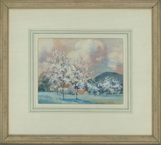 Framed 20th Century Gouache - Blossom Trees