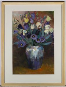 Judith Davis - Contemporary Acrylic, Vase of Lisianthus