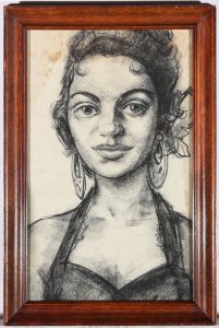 Peter Collins ARCA - 20th Century Charcoal Drawing, Softly Smiling