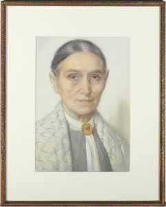 Edward Ridley (1883-1946) - 1918 Watercolour, Woman with Brooch and Shawl