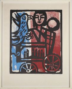 Mid 20th Century Lithograph - Woman & Parrot