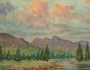 Tiger - 20th Century Watercolour, Dusk over the Pine Forest