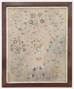 Framed 19th Century Embroidery - Floral Sampler