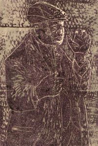 Karel Lek (1929-2020) - Mid 20th Century Linoprint, Old Man Smoking