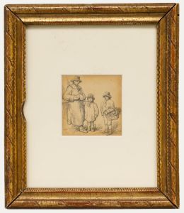 Circle of Barker of Bath (1769-1847) - Framed Graphite Drawing, Three Rural Folk