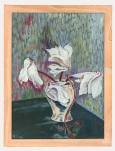 Mary Clegg - Framed Contemporary Gouache, Still Life of White Cyclamen