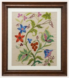 Framed 20th Century Embroidery - Parrot Tulips & Petals
