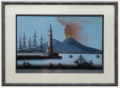 Neapolitan School Early 20th Century Gouache - View of Vesuvius