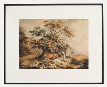 Circle of Peter Le Cave (fl.1769-1816) - Watercolour, A Farmer & his Livestock