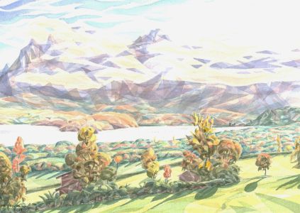 W.S. Blackshaw - Cubist Contemporary Watercolour, Mountain Landscape