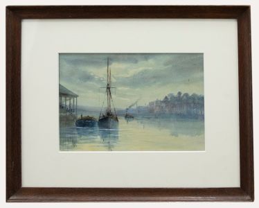 Framed Early 20th Century Watercolour - On the Water at Dusk