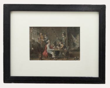 Framed 19th Century Watercolour - Dutch Figures in an Interior