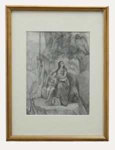 Rebecca Stanfield - 19th Century Graphite Drawing, The Sheltering Family