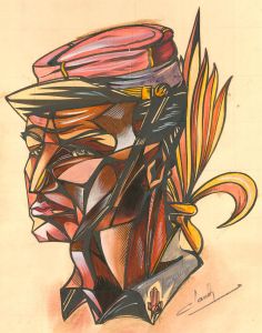 Cubist School 20th Century Pen & Watercolour - Portrait of a Soldier