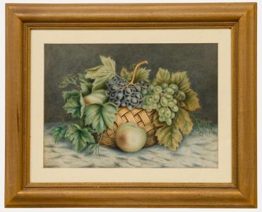 William B. Hough (1819-1897)- Framed Watercolour, Still Life of Grapes & Peaches