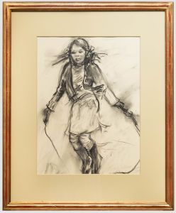 Glo Williams (b.1940) - Contemporary Charcoal Drawing, Skipping II