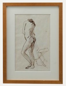 20th Century Pen and Ink Drawing - Nude