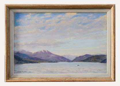 Harold Prynne - Framed Mid 20th Century Pastel, Rowing amongst Mountains