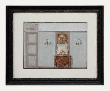 Framed 19th Century Gouache - Interior with Wall Sconces
