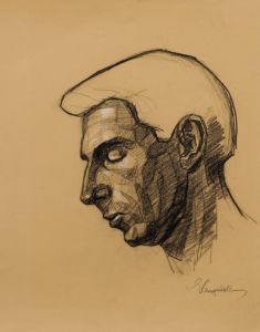 E.P. Clapholt - 20th Century Charcoal Drawing, Man in Profile