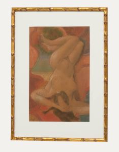 Ken Symonds (1927-2010) - Framed 20th Century Pastel, Nude on Patterned Rug