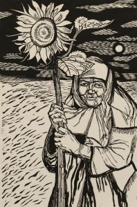 David Bethel (1923-2006) - Mid 20th Century Linoprint, Peasant and Sunflower