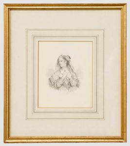 H. O. Collins - Framed 19th Century Graphite Drawing, European Maiden