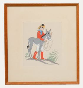Harrison Begay (1917-2012) - Navajo 20th Century Silkscreen, Boy with Donkey