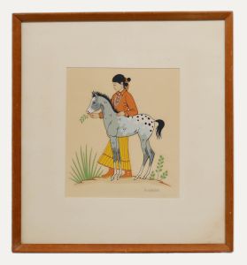 Harrison Begay (1917-2012) - Navajo 20th Century Silkscreen, Girl with a Foul