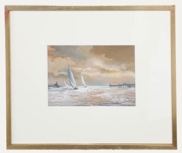 Framed Mid 20th Century Watercolour - White Sailing Boats