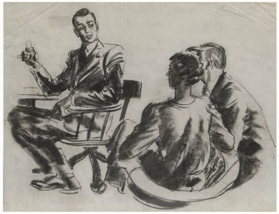 Film Noir c.1940 Charcoal Drawing - Critical Dialogue