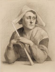 G. Querville - 1938 Graphite Drawing, Dutch Woman in Thought