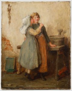 Francis R. Stock (fl.1875-1884) - Late 19th Century Oil, A Kiss for Sister