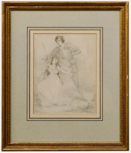 S K - Framed 1825 Watercolour, Study of Rinaldo and Armida