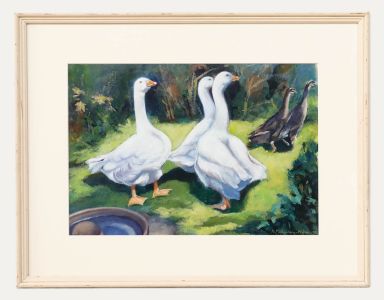 Amanda Montgomery-Higham - Framed Contemporary Acrylic, A Gaggle of Geese