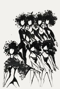 Charlotte Heister (1921-1998) - Mid 20th Century India Ink, Dancing Girls