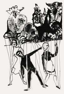 Charlotte Heister (1921-1998) - Mid 20th Century India Ink, Marionettes