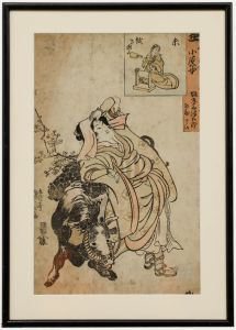 19th Century Japanese Woodblock - Lady and Dairy Cow