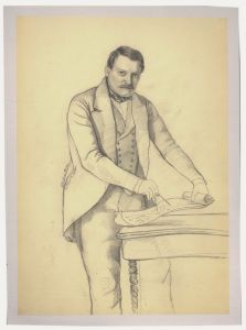 Charlotte Berlichingen-Mid 19th Century Graphite Drawing, Gentleman with Compass