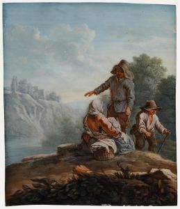 19th Century Gouache - Meeting by the Lake