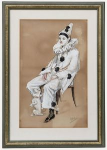 Katharine Montagu Wyatt - Framed 20th Century Gouache, Portrait of Pierrot
