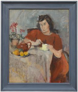 Cecile Hertz-Eyrolles (1875-1974) - Mid 20th Century Oil, Stirring Tea