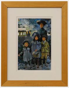 20th Century Acrylic - Children and Their Nanny