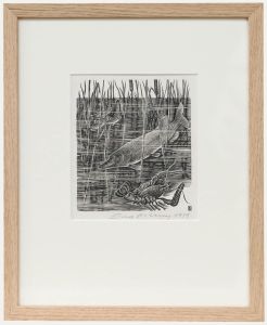 Eugene Pichell (1905-1976) - Framed 1959 Wood Engraving, Amongst the Bulrushes