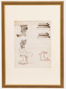 Framed 18th Century Pen and Ink Drawings - Designs for Capital & Base Supports