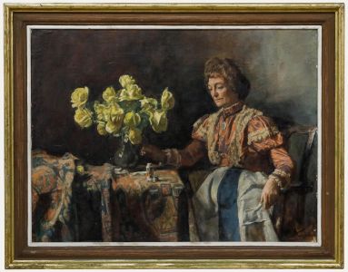 George Weissbort (1928-2013) - Framed 20th Century Oil, Lady with Yellow Roses