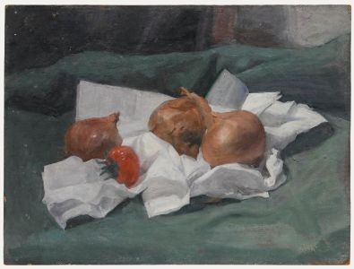 George Weissbort (1928-2013) - 20th Century Oil, Onions & Tomato on White Cloth