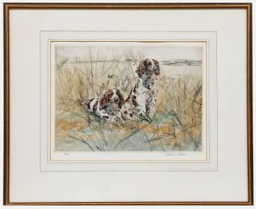 Henry Wilkinson RE (1921-2011) - Framed 20th Century Etching, Spaniels in Cover