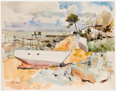 Pierre Neveu (b.1929) - Contemporary Watercolour, By the Harbour
